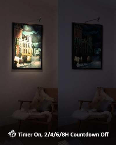 LED Picture Light Plug in 120V Art Light with Remote & Timer, Dimmable Picture Frame Light for Paintings, 3000K CRI 90 Picture Lights for Wall Display Portrait Gallery, Brass Body Painted Black