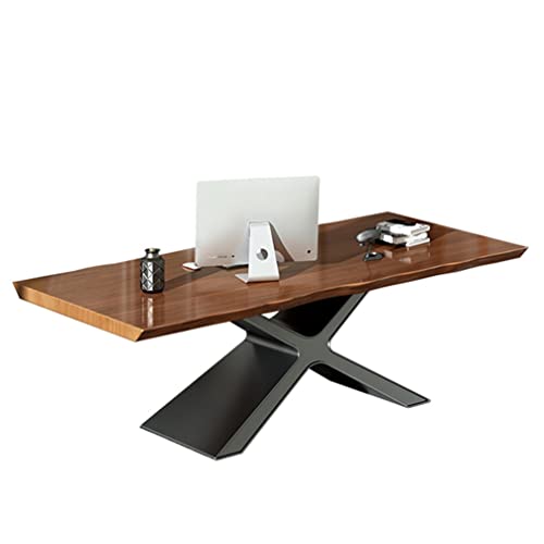 Modern Solid Wood Office Computer Desk - 5cm Thick, Home Bedroom Living Room Study Table Game Table, Robust X-Shaped Metal Support (Size : 140x70x75cm) ()