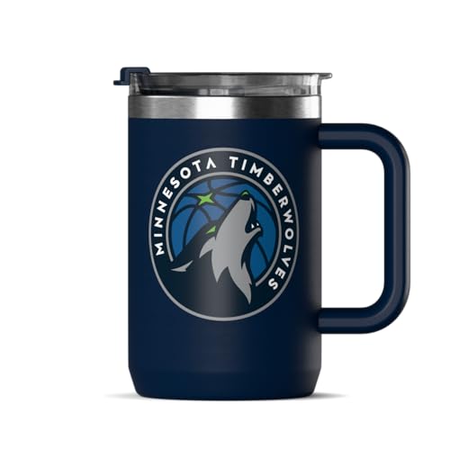 Hydrapeak x NBA Officially Licensed Minnesota Timberwolves 18oz Insulated Coffee Mug with Flip Lid and Handle for Travel, Cold/Hot, Stainless Steel Coffee Cup, BPA-Free Double Walled, Tea Mug