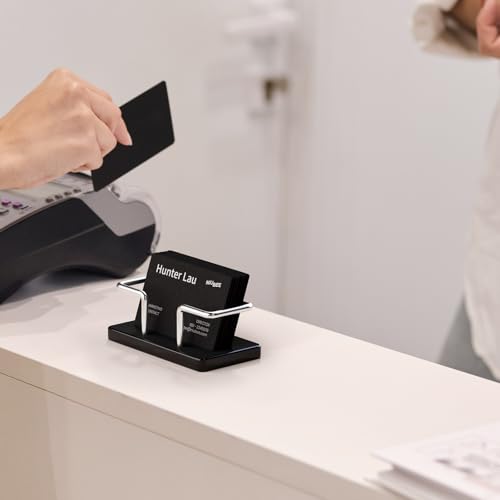 Image of NIUBEE Acrylic Business Card Holder: Metal Business Card Display Stand for Desk - Frosted Name Card Organizer for Office, Reception, Desktop (Silver) - 2pack