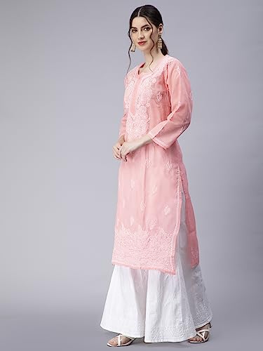 Image of Seva Chikan Hand Embroidered Lucknowi Chikankari Cotton Kurta Kurti for Women SCL4316