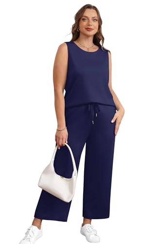 Image of SAMPEEL Two Piece Sets for Women Summer Outfits Beach Vacation Clothes Wide Leg Crop Pants