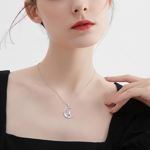Image of PROESS Animal Birthstone Necklace 925 Sterling Silver Otter /Axolotl /Hippo /Elephant /Dachshund /Monkey /Red Panda Pendant Necklace Animal Birthstone Jewelry Gifts for Women