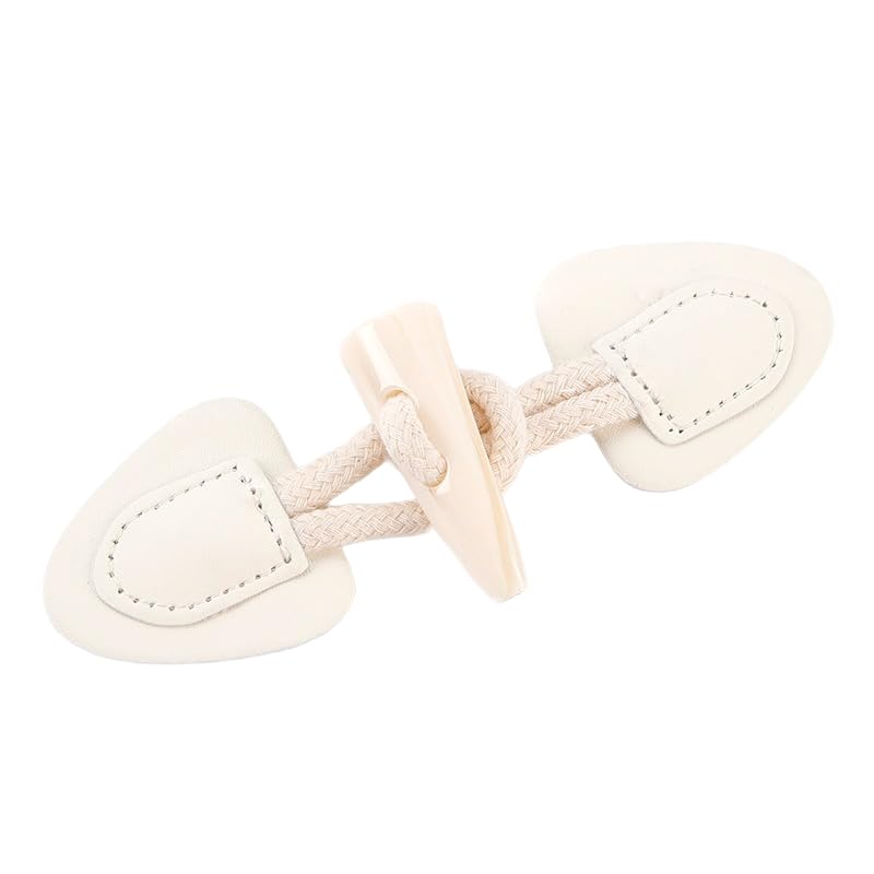 5 * 16cm 10pz Fibbia in Pelle di Corno di Pecora Bottone in Resina Fibbia per Cappotto da Donna Giacca a Vento Fibbia in Corda di Cotone Fibbia in Pelle Bottone da Cucito (Bianco 5 * 16cm 10pz)