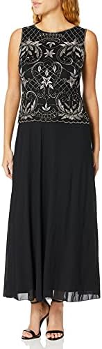 Pisarro Nights Women's Long Mock Two-Piece with Embroided Motif