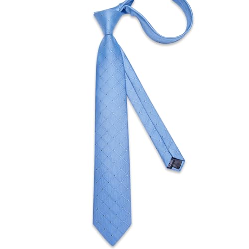 Image of DiBanGu Mens Silk Plaid Tie and Pocket Square Set | Elegant Silk Formal Tie Set, Woven Check Necktie and Cufflinks Tie Clip Set, Perfect for Wedding Party, Comes in Gift Box