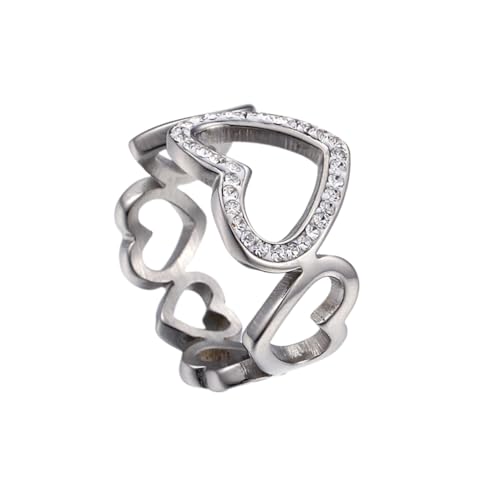 WHZHDMA Elegant Heart Shaped Rhinestone Ring Women Size 8 Silver Finger Jewelry Special Occasions and Everyday Wear Adjustable f