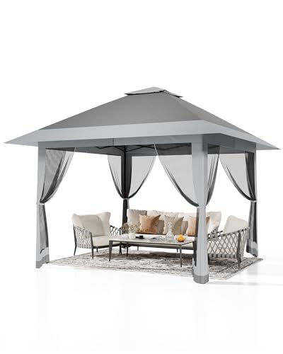 Gray 13x13FT Pop-Up Gazebo with Mosquito Netting, Waterproof UV50+ Outdoor Canopy Tent, Adjustable...