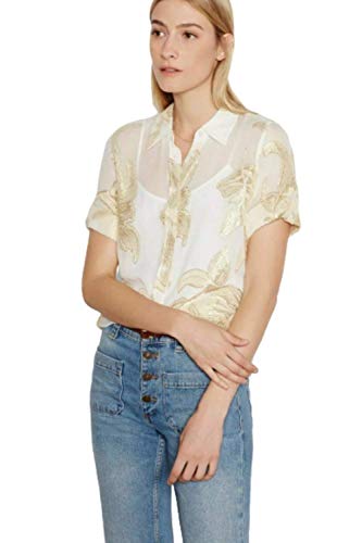 Equipment Women's Silk Chiffon Slim Signature Short Sleeve Shirt White/Gold - S