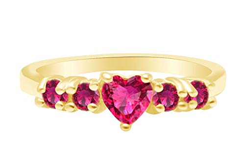 AFFY Heart & Round Shape Simulated Pink Ruby Five Stone Ring 14k Gold Over Sterling Silver
