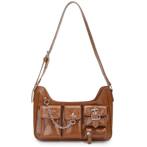 Sac à bandoulière de grande capacité en cuir synthétique noir style grunge