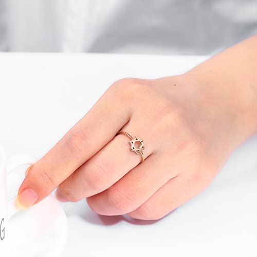 Elbluvf Stainless-Steel14K Rose Gold Plated Star Of David Jewish Star Little Finger Ring (8) #TOP1