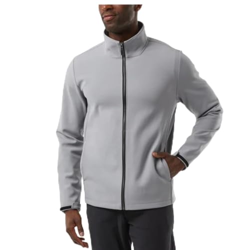 32 Degrees Men's Full Zip Jacket – Regular Fit, Outdoor Casual, Adjustable Cuffs, Stand Collar, Brushed Interior, Active Zip Coat (Gray, L)