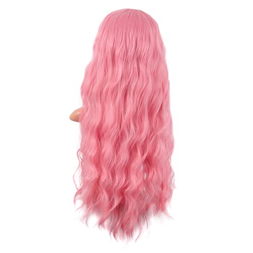 mapofbeauty 28 inch70 cm long wavy middle part with no bangs synthetic fiber curly fashion women party cosplay wig light pink