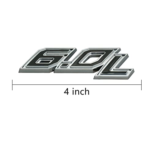 Image of 2Pack 6.0L Emblems Decal Badge 6.0 Powerstroke Turbo Fender Side Nameplate Logo Fit for 250 350 450 (Silver Black)