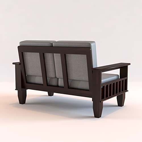 Image of KINGS HOME FURNITURE Sheesham Wooden 2 Seater Sofa for Living Room | Rosewood 2 Seater Cushion Sofa with Side Newspaper Holder for Home & Office | Solid Wood Sofa Set for Lounge (-Mahogany Finish)