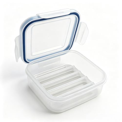 Vonpri Square Travel Soap Container Leak-Proof Drainage Soap Box with Lid Easy-Clean Case for Shower or Home Organization (1 Clear Blue)