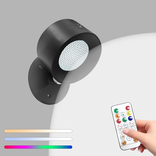 Minxawy LED Wandleuchte Wandlampe,3 Helligkeitsstufen 3 Farbmodi Warmweiß Kaltweiß und RGB 19 Farben, 360° Drehbare Touch Control Leuchten für Kinder Wohnzimmer Schlafzimmer Büro(Schwarz, 1 Stück)