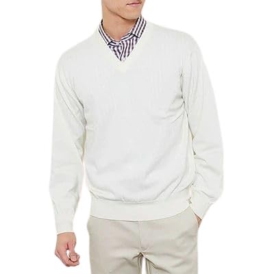 日本製 カシミヤ100% Vセーター 白 Lサイズ [2510]