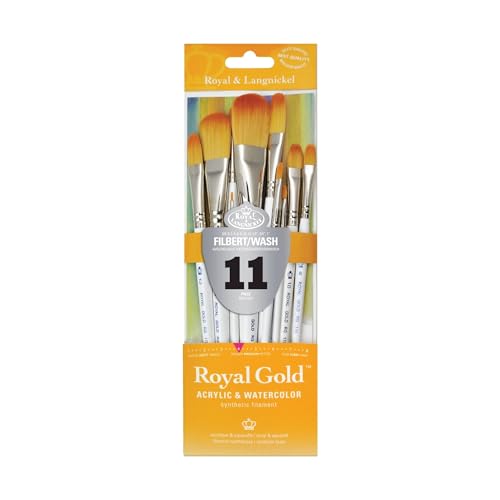 Royal Gold Royal and Langnickel Short Handle Paint Brush Set, Filbert and Wash, 11-Piece