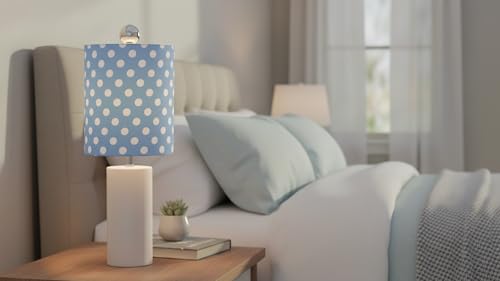 Image of Aspen Creative 31296 Contemporary Drum (Cylinder) Shaped Spider Construction Lamp Shade in Blue with White Dot, 8 inch wide (8 inch x 8 inch x 11 inch)