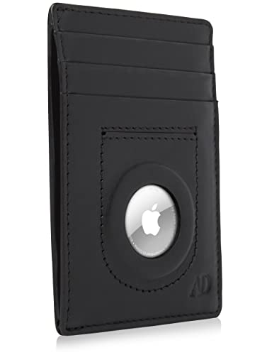 Image of Access Denied AirTag Holder Slim Wallet Genuine Leather RFID Blocking Gifts For Men, Black, Minimalist