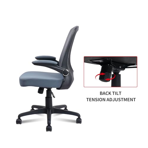 Image of CLATINA Ergonomic Office Desk Chair, Office Guest Chair Reception Mid Back Mesh Office Chair Ergonomic Swivel Grey Mesh Computer Chair Flip Up Arms with Lumbar Support Adjustable Height Task Chair