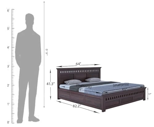 Image of TG Furniture Sheesham Wood Queen Size Bed with Hydraulic Storage | Wooden Double Bed with Storage for Bedroom & Hotel | Platform Cot Bed Palang | 78 X60 | Walnut Finish