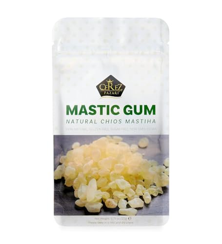 Image of Cerez Pazari Natural Mastic Gum 0.71 oz (20g), Greek Chios Pure Resin, Sugarless Gum Made From Resin Of Mastiha Trees, Jaw Exerciser, Vegan, Non-GMO