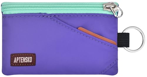 Image of RFID Blocking Travel Wallet with Adjustable Lanyard, Small Nylon Zipper Pouch and Badge Holder for ID, Credit Cards, Cash, Keys, Commuters (Violet)