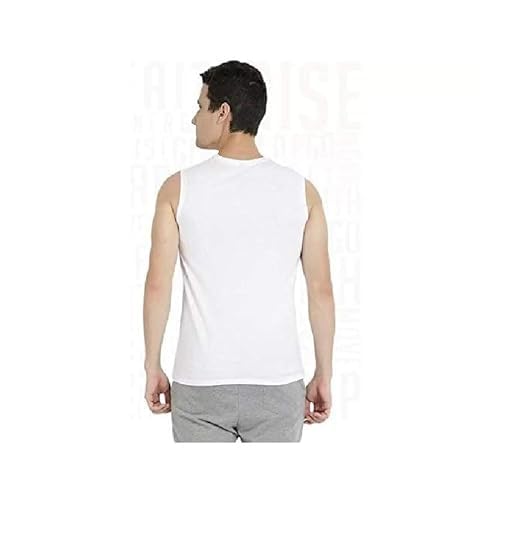 Image of GMR Men Cotton Broad Shoulder White Vest Sleeveless Pack of 5