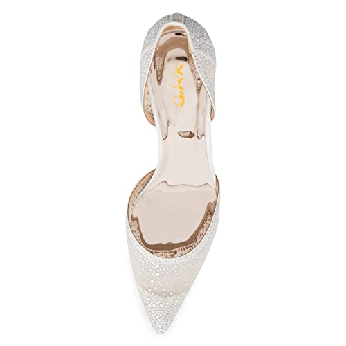 Image of XYD Women's Pumps, Elegant Pointed Toe, D'Orsay Kitten Low Heels, Rhinestone Studs, Slip-On Satin Shoes for Wedding