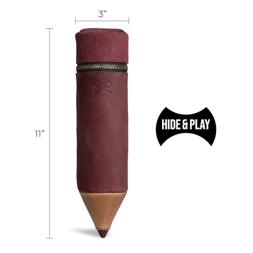 Image of Hide & Play, Pencil-Shaped Case for Pens, Pencils, Markers, and Office Accessories, Zippered Bag, Pen Storage, Full Grain Leather, Handmade (Sangria)