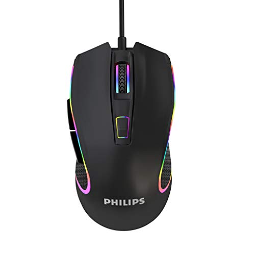 Black Friday - 80% OFF PHILIPS Wired PC Gaming Mouse RGB Spectrum Backlit Ergonomic Mouse, Programmable Buttons Up to 6400 Adjustable DPI Optical USB Computer Mice for Windows PC Gamers