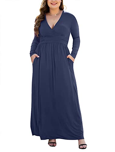 HAOMEILI Women's L-5XL Solid V-Neck Long Sleeve...