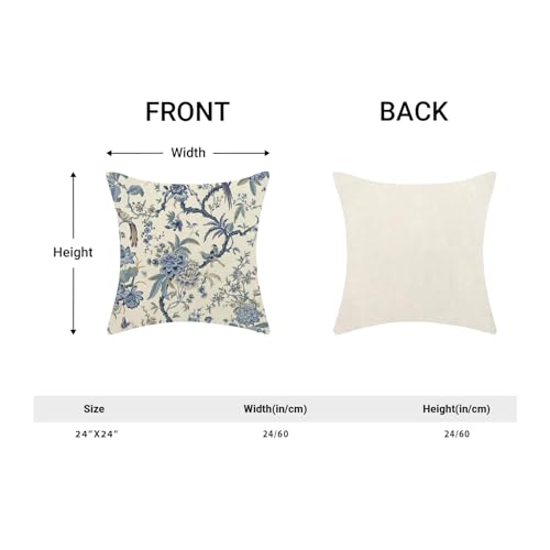 CXMEIFLY Spring Floral Birds Pillow Covers 24 x 24 Inch Set of 2 for Chinoiserie Flowers Decor Throw Pillows Blue and White Plant Outdoor Decorative Cushion Cases for Couch Bed Decorations by CXMEIFLY - Used condition - Image 5