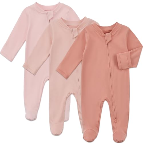 Image of Aablexema Baby Organic Cotton Pajamas 2 Way Zipper Preemie Newborn One Piece Outfit Long Sleeve Footed Sleepwear