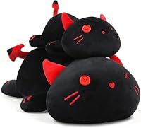 SNOWOLF Nette Katze Teufel Plüsch Umarmung Kissen Gefüllte Tiere Spielzeug, Kawaii Plüsch Spielzeug Super Soft Cartoon Wurf Kissen für Mädchen Jungen Brithday Geschenk (50cm, Schwarz) – Ansicht 3