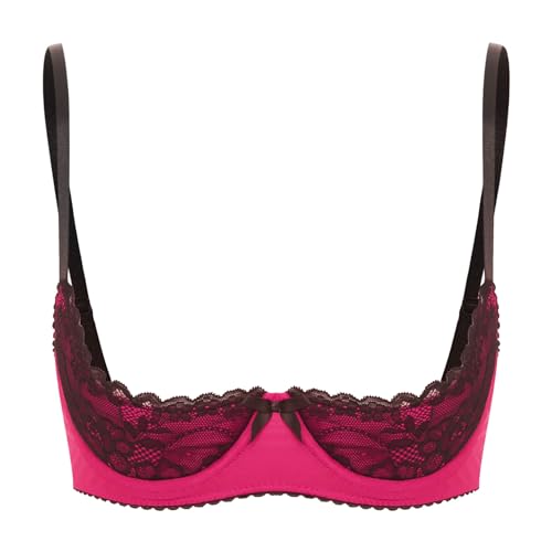 Freebily Sujetador Sexy De Media Copa para Mujer Lencería De Encaje Floral Push Up Ropa Interior Sexy Sujetador De Noche Rosa Caliente G S