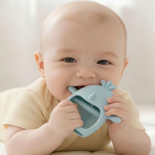 Image of Baby Teething Toys for 3-6 Months Silicone Teething Mittens for Babies Food Grade Silicone Teether (Dolphin+Blue Penguin)