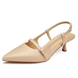 Trary Slingback Kitten Heels for Women,Pointed Toe Closed Toe Pumps,Sexy Nude Shoes Women for Wedding,Size 8.5