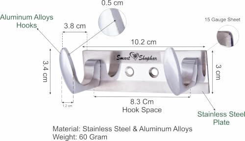 Image of Smart Shophar Heavy Duty Metal Fitting Trums Wall Hook 2 Legs Silver, / Modern Design Hook Hanger for Hanging Keys, Cup, Coat, Hat, Kitchens Towel in Bathroom and Office