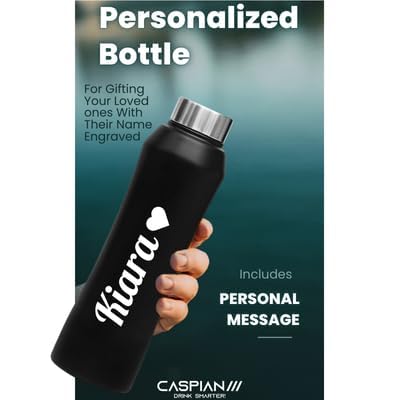 Image of CASPIAN / / / Vibe Customised Stainless Steel Water Bottle 1L, Religious Symbol Print with Name - Spiritual Personalised Bottle for Temple, Office, Yoga & Corporate Gifting (Black)