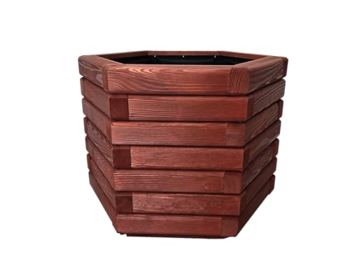 HolzGarden Pflanzkübel Holz 50x40x43 cm Imprägniert Farbe Rot Wetterfest Blumenkasten Blumentopf Groß Außen Balkon Garten Pflanzkasten Sechseck 57l Serie FORNEA