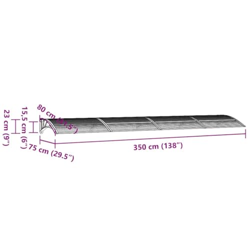 Toit de porte noir 350x75 cm en polycarbonate robuste pour auvent entrée - 7