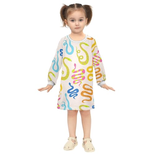 Colorful Snakes Girls Dresses Long Sleeve Sweatshirt Dress for Girls Winter Toddler Casual A Line Dresses Size 2-8T4