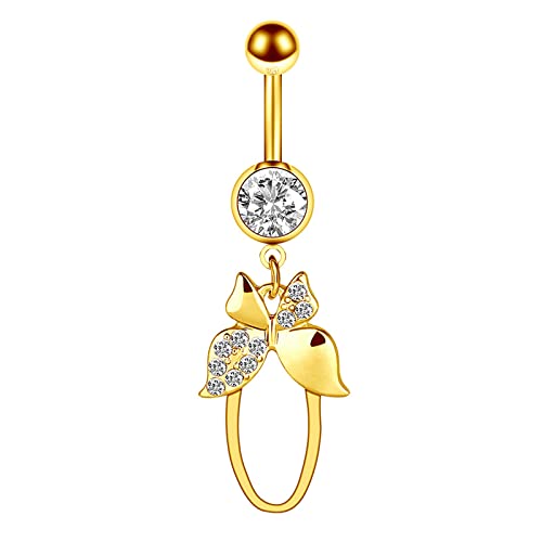 Wycian Piercing para ombligo, de acero inoxidable, para mujer, diseño de gota de agua y circonita cúbica blanca, Acero inoxidable, Sin piedra preciosa