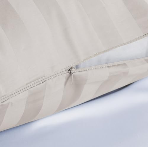 Image of 100% Egyptian Cotton Body Pillow Cover Long Pillow Case, 600 Thread Count Bed Pillow Protector with Zipper, Sateen Weave Full Body Pillowcase for Adults 20x54 Inches (1PC, Body, Striped Light Beige)