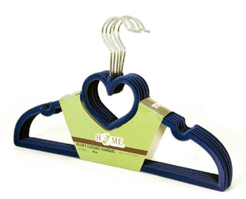 UNIWARE® Flocked Suede Velvet Children Clothes Hanger, Heart Shaped, Grooved Bar, Non Slip (Set of 36, Midnight Blue)