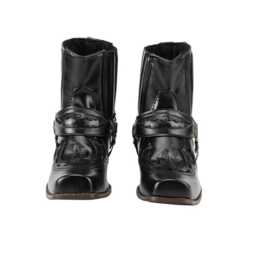 Image of Mens Western Boots with Classic Embroidered PU Leather Slip Resistant Country Boots